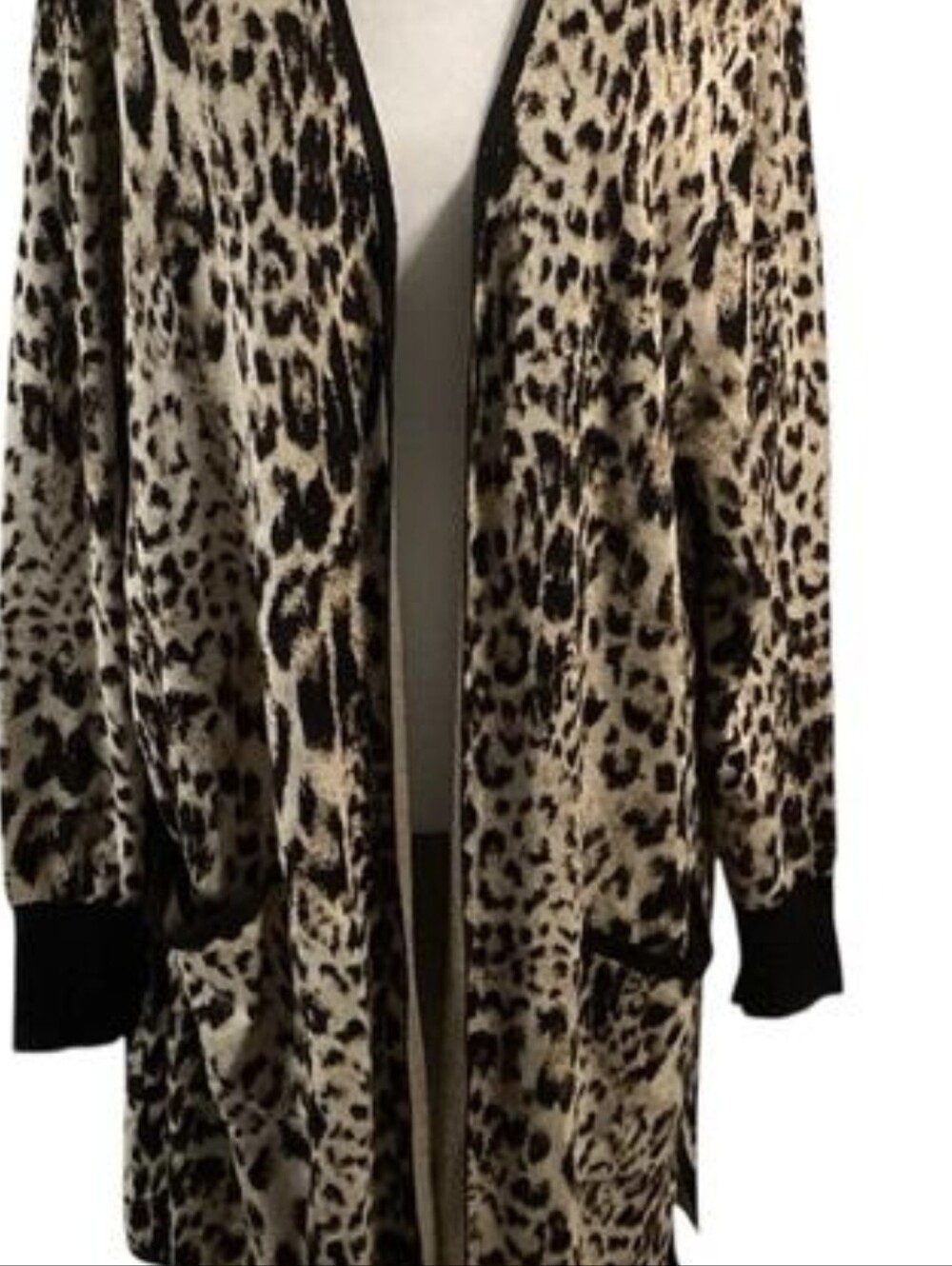 New Directions Open Leopard-Print Cardigan - Black and Cream